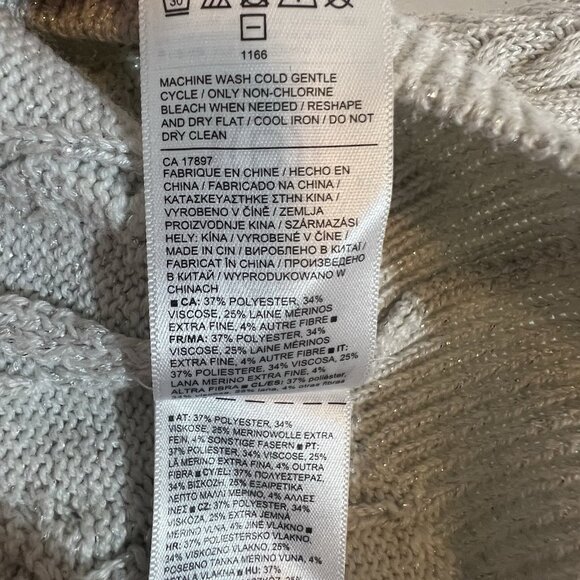 Athleta Women Wool Blend Crew Large Knit Sweater Bright White Metallic - Picture 9 of 9